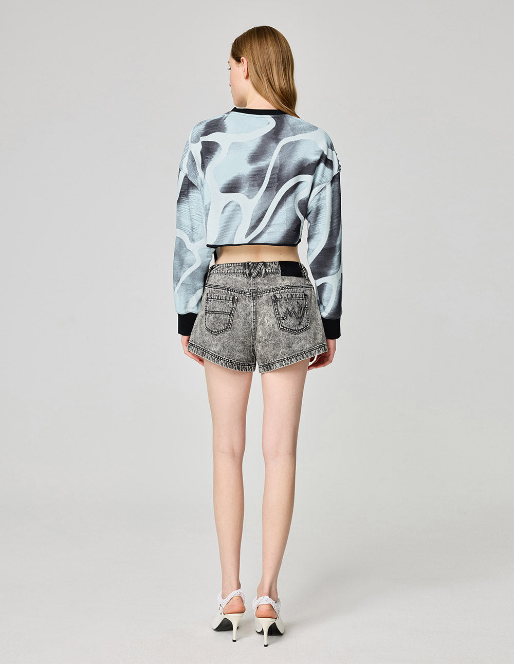 Women's Positioning Printed Cotton Cropped Sweatshirt