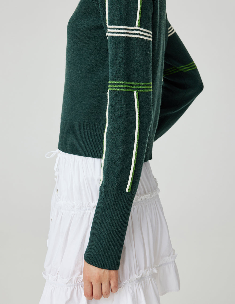 MF Retro Deep Sea Green Color Block Design High Neck Loose Knit Pullover