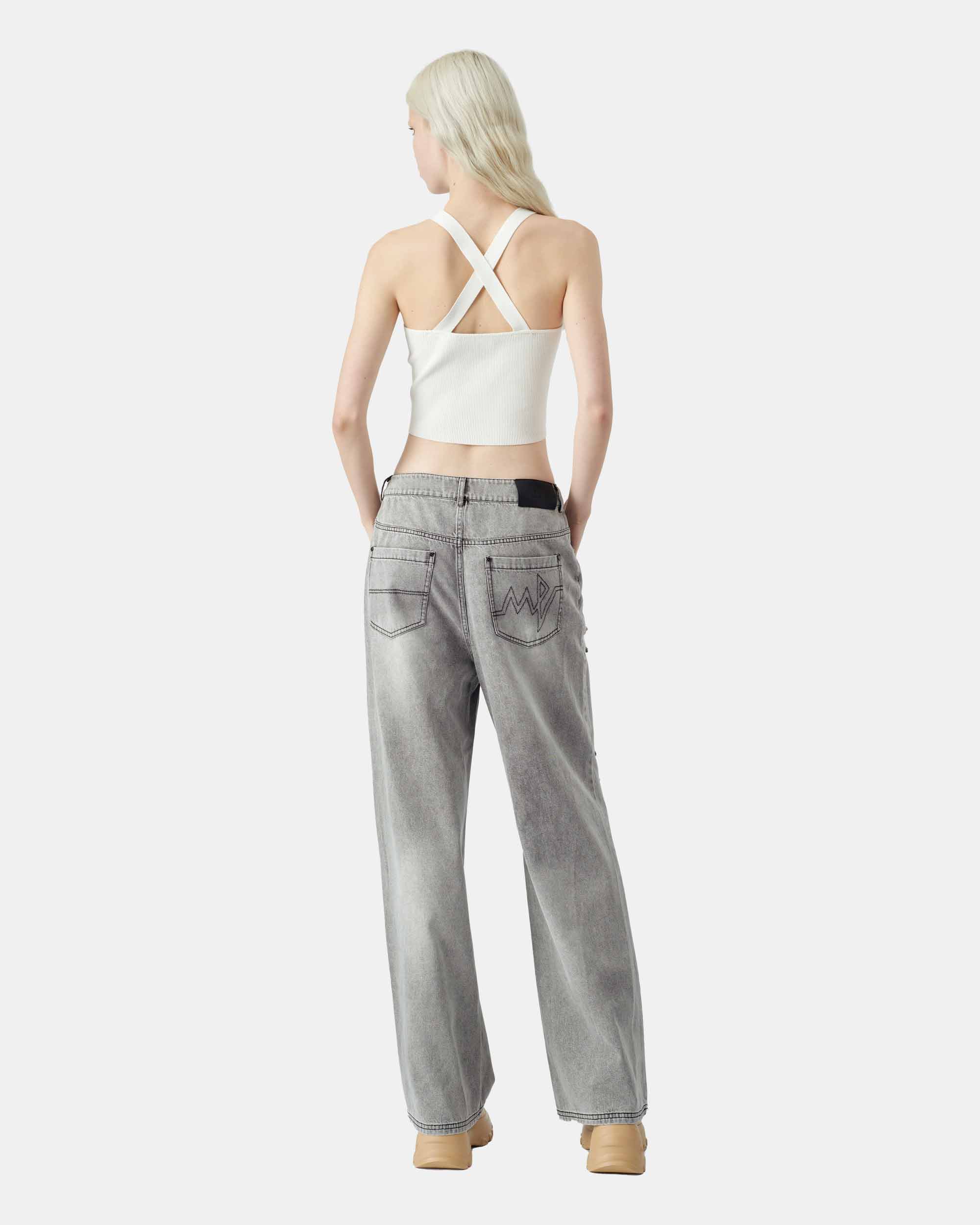 Women's Ripped Light Grey Straight Leg Jeans