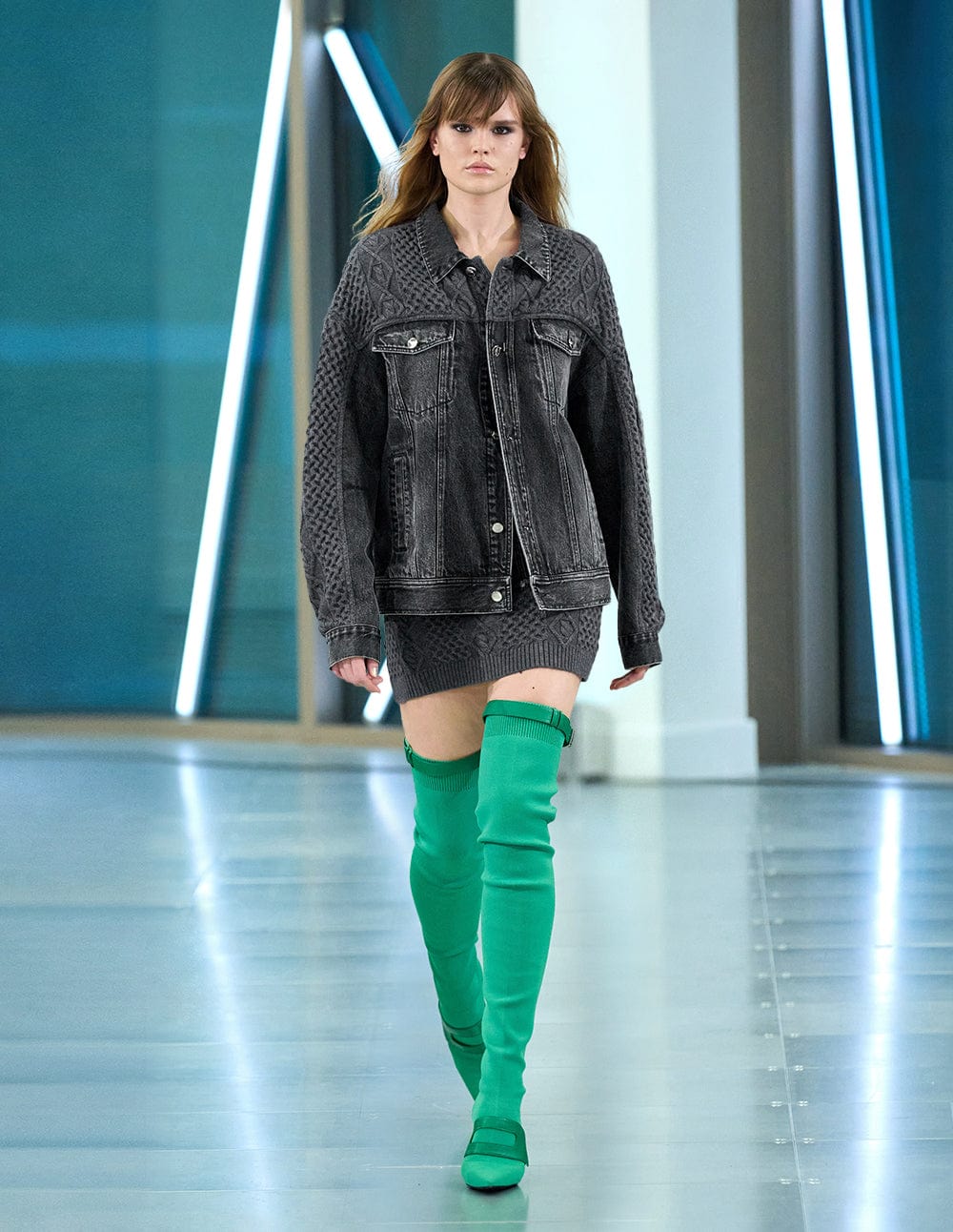 Women's Denim Patchwork Mini Knit Skirt