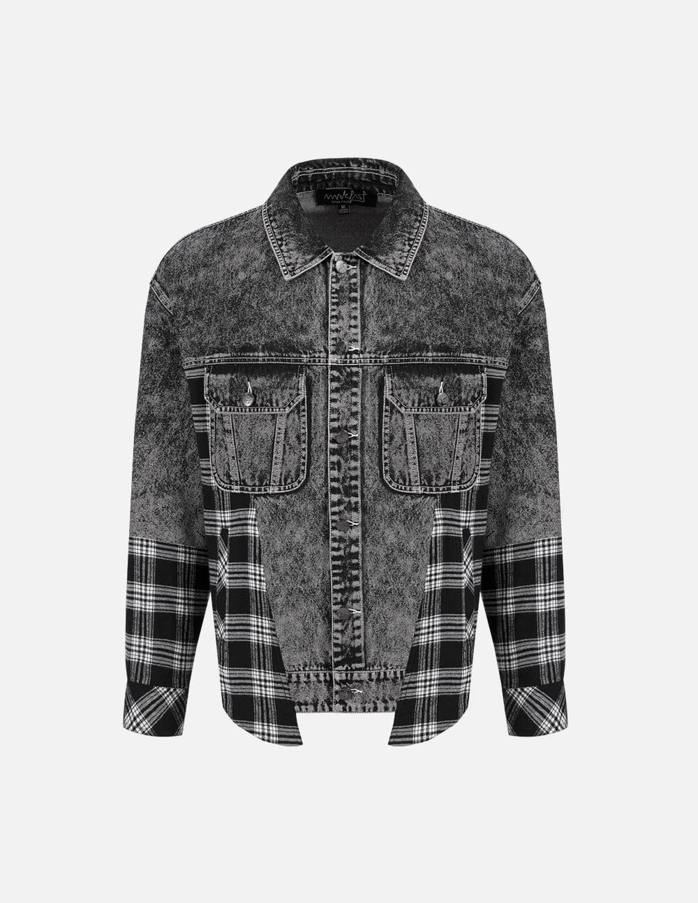 Unisex's Plaid Stitching Denim Jacket