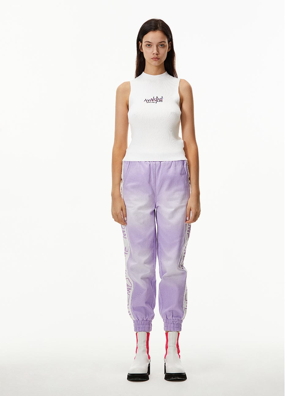 Women Printed Mf Letter Jogger Denim Pants