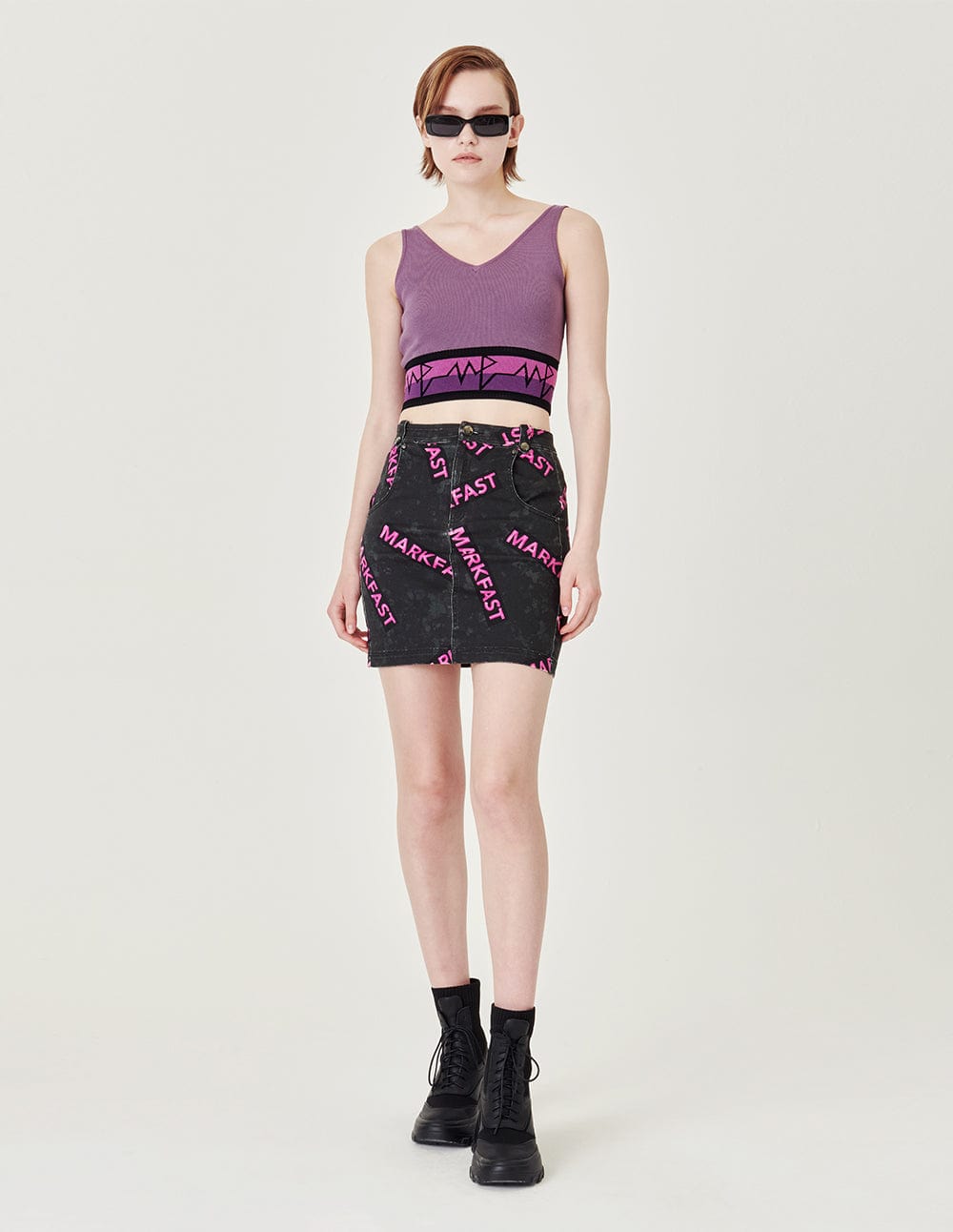 Runway Neon Logo Print Skirt