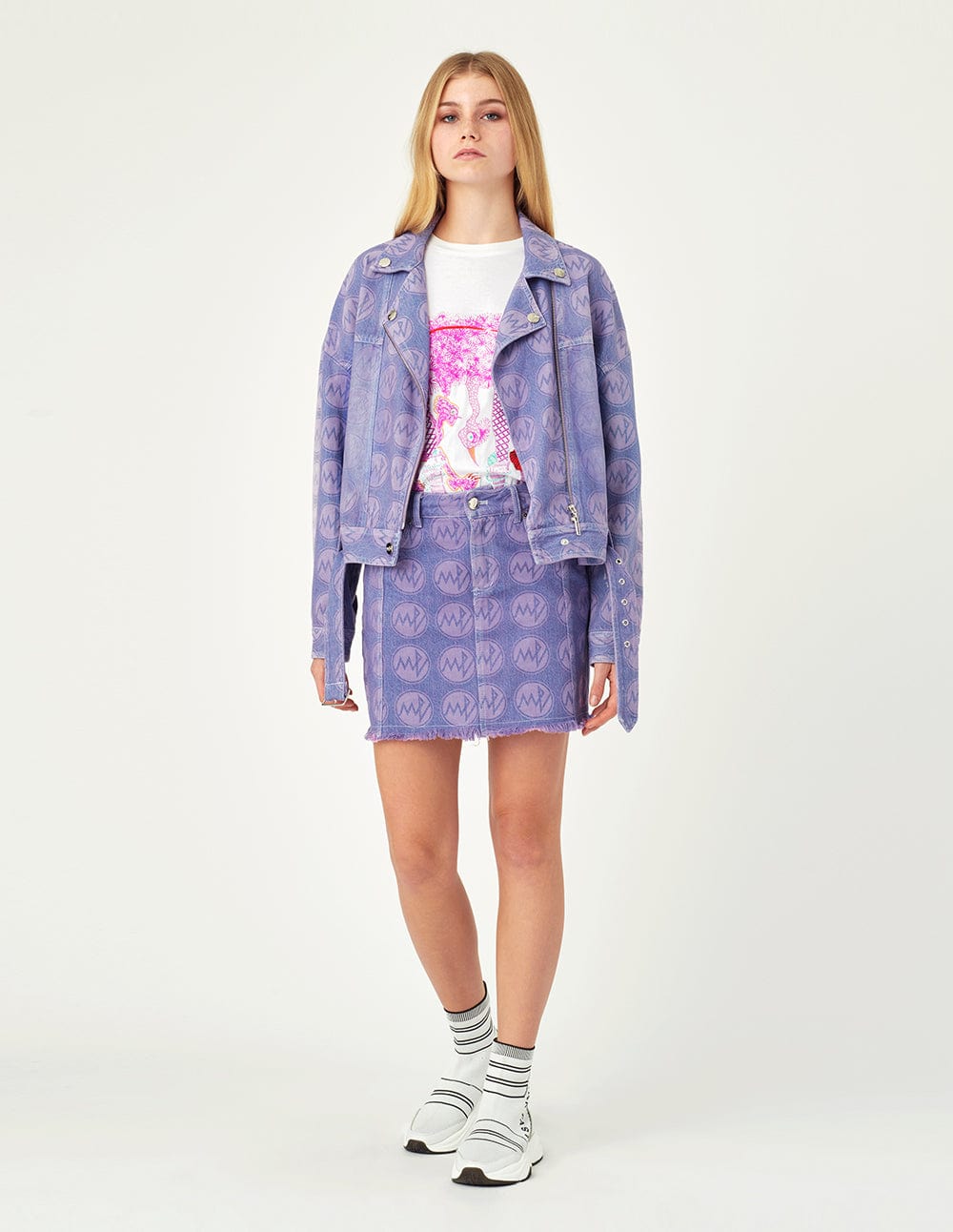 Purple Lapel Denim Biker Jacket