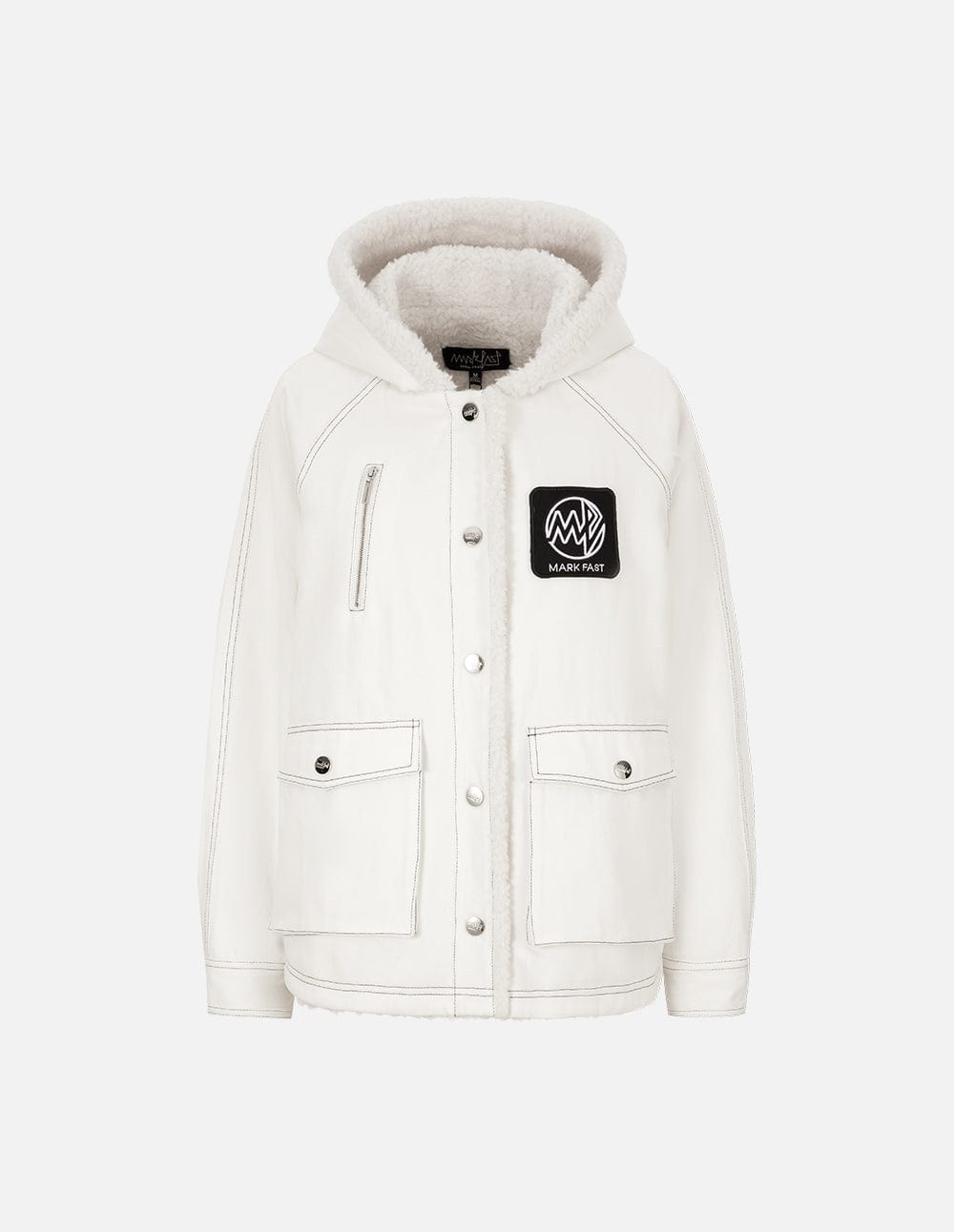 White Hooded Fleece Denim Jacket