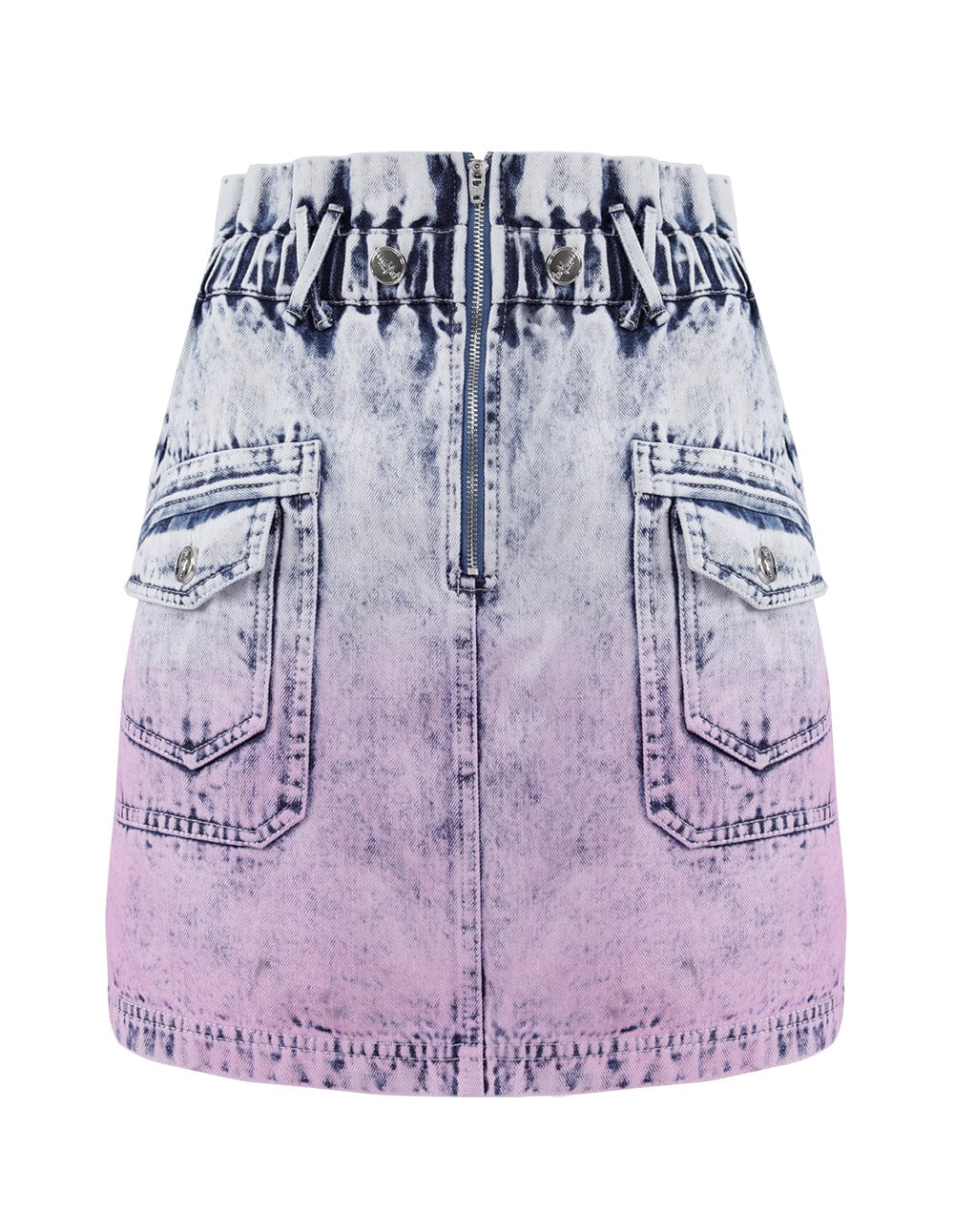 Women Contrast Color Washed Denim Mini Skirt