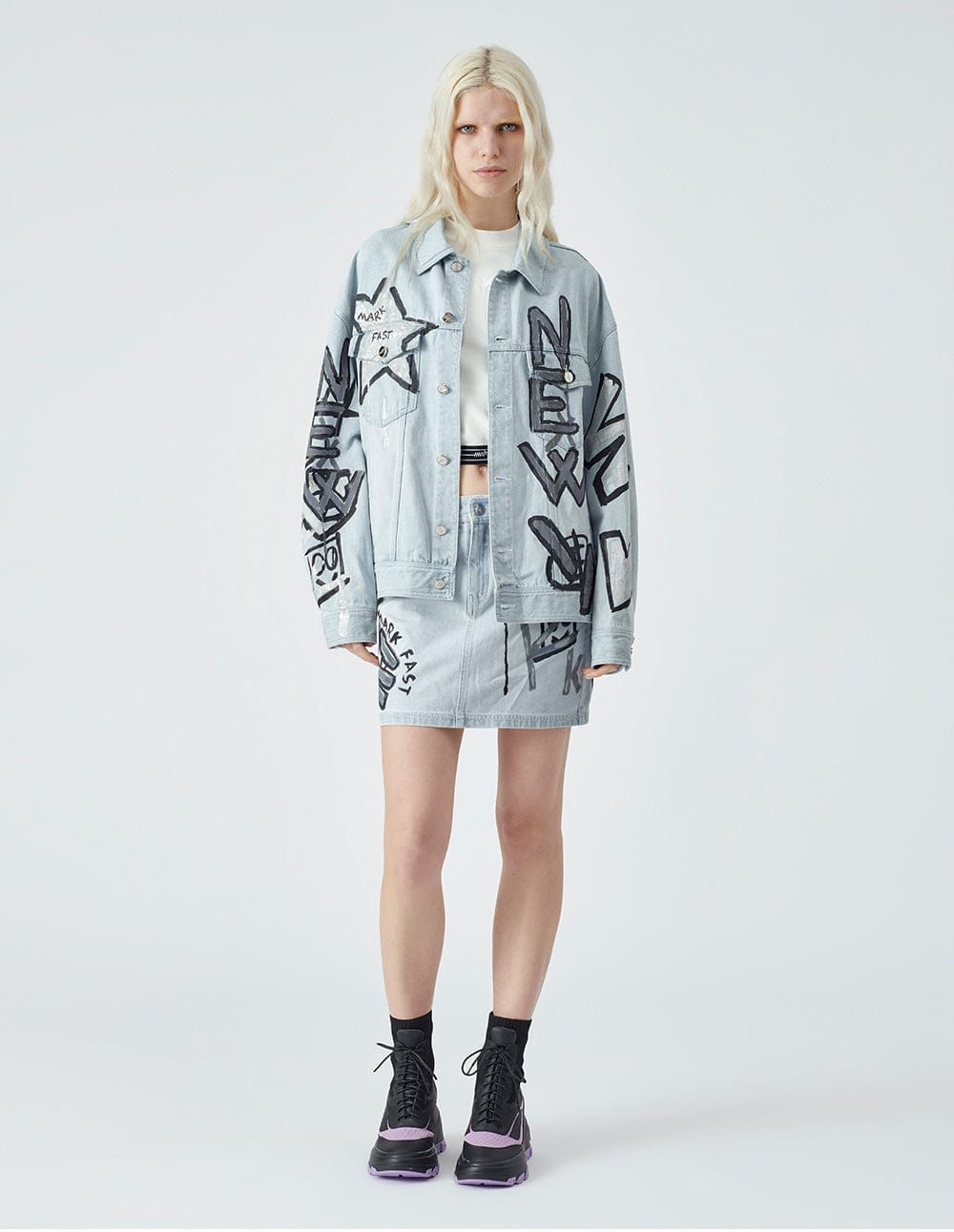 Unisex graffiti print denim jacket