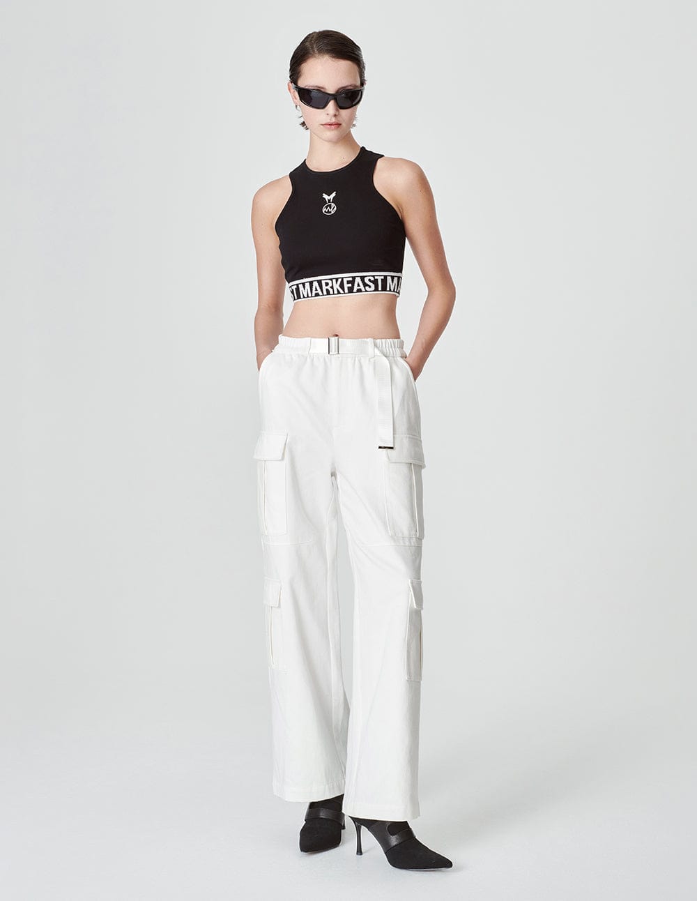 Women's White Workwear Wide Leg Pants