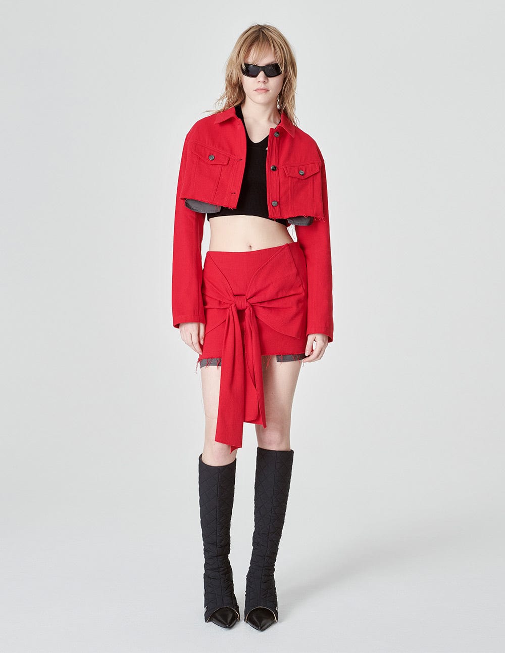 Women's Red Twill Short Denim Jacket