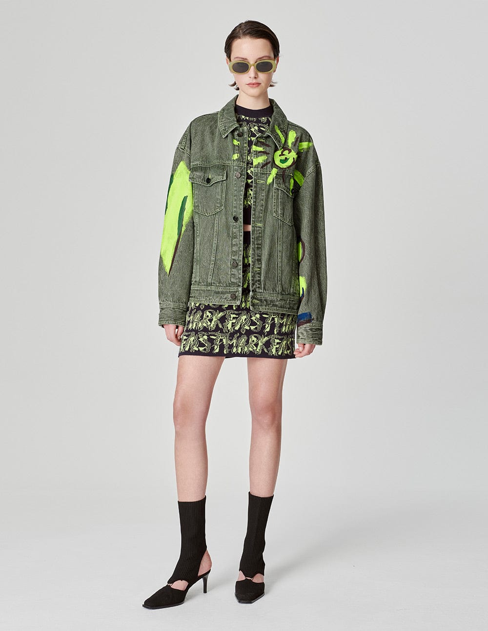 Unisex Hand-Painted Printed Washed Denim Jacket