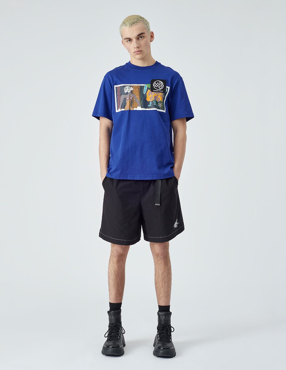 Men's Blue Crew Neck Printed Cotton T-Shirt