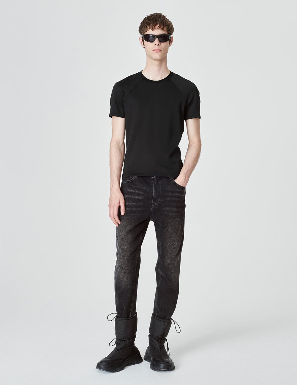 Men's Black Simple Air Cotton Round Neck T-Shirt