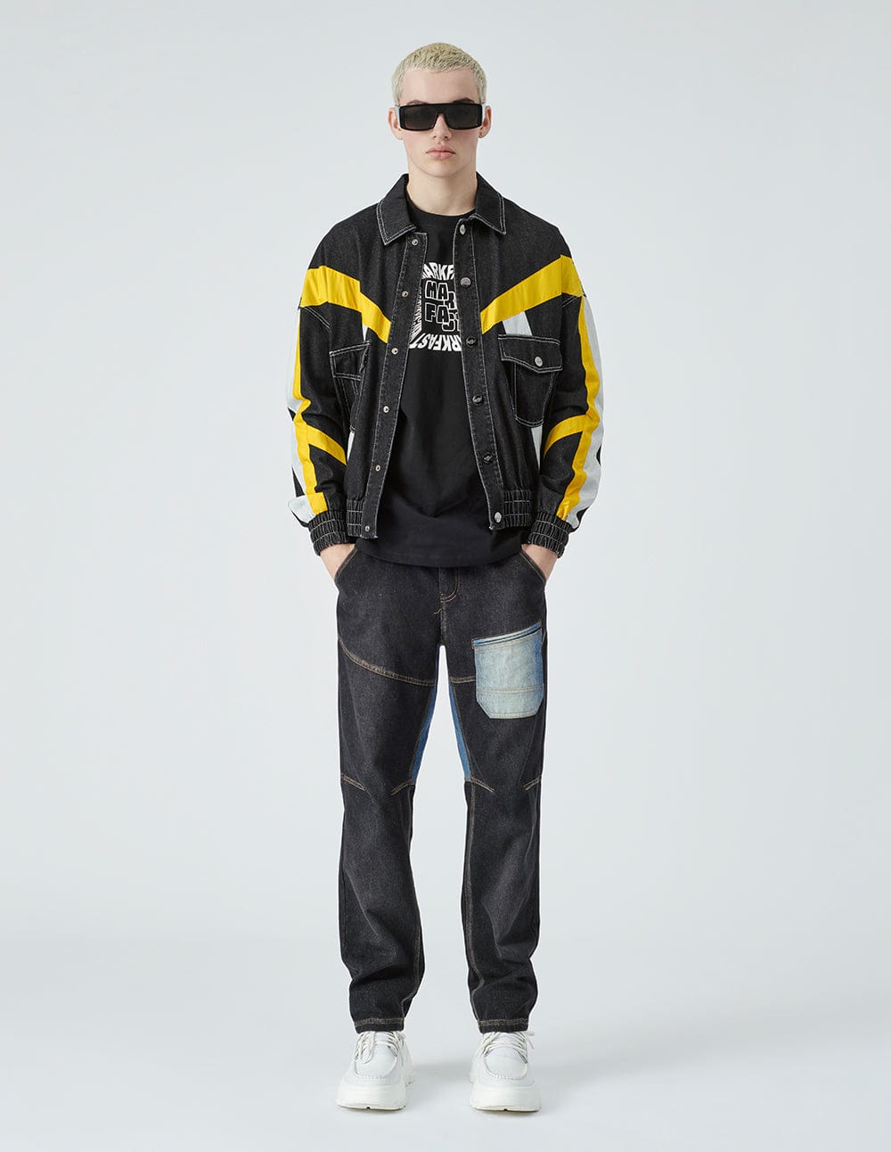 Unisex Colourblock Casual Denim Jacket