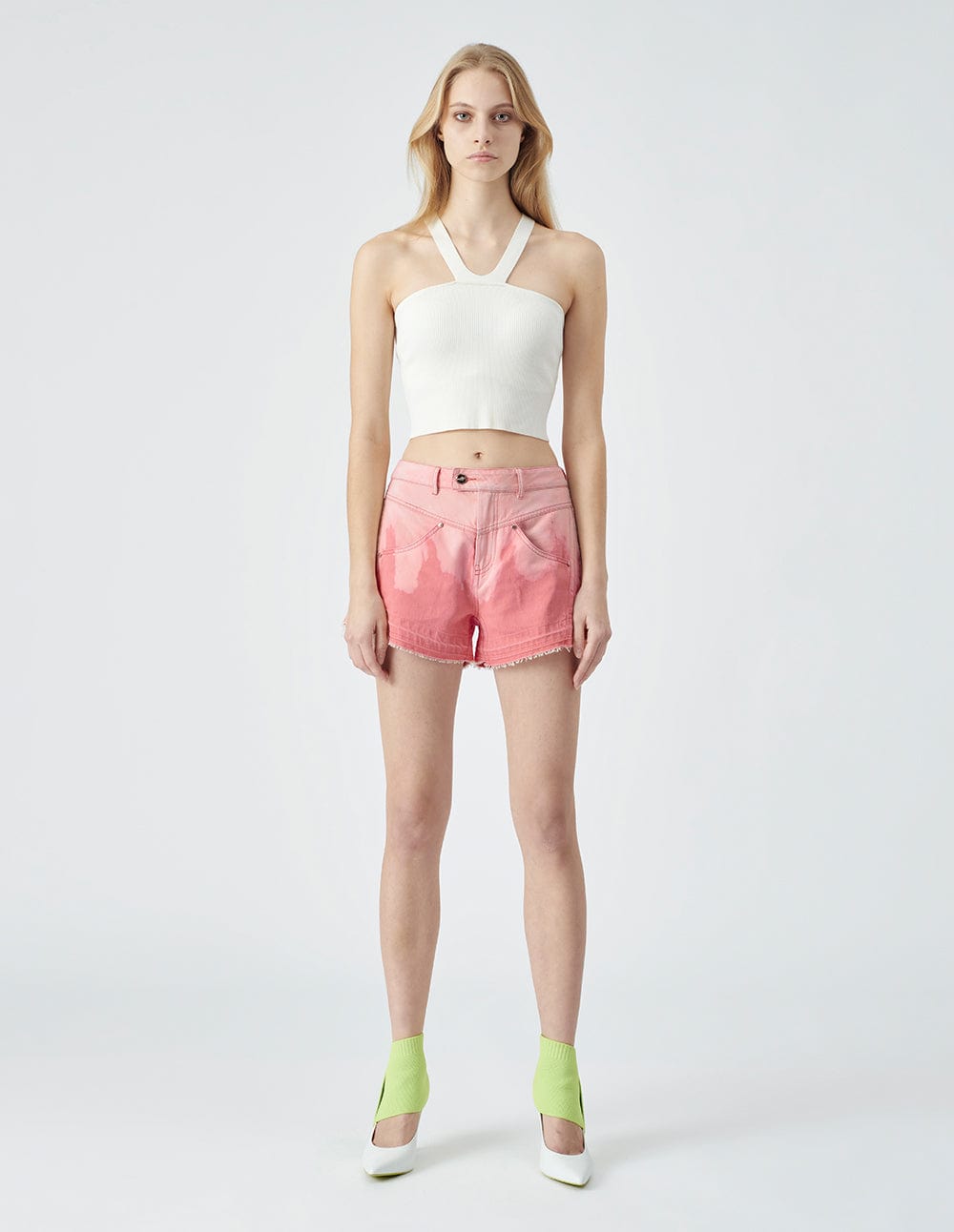 Women's Light Pink Tie-Blend Denim Shorts