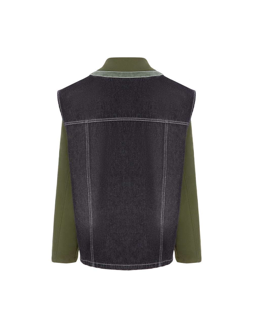 Unisex Style Army Green Denim Splicing Jacket