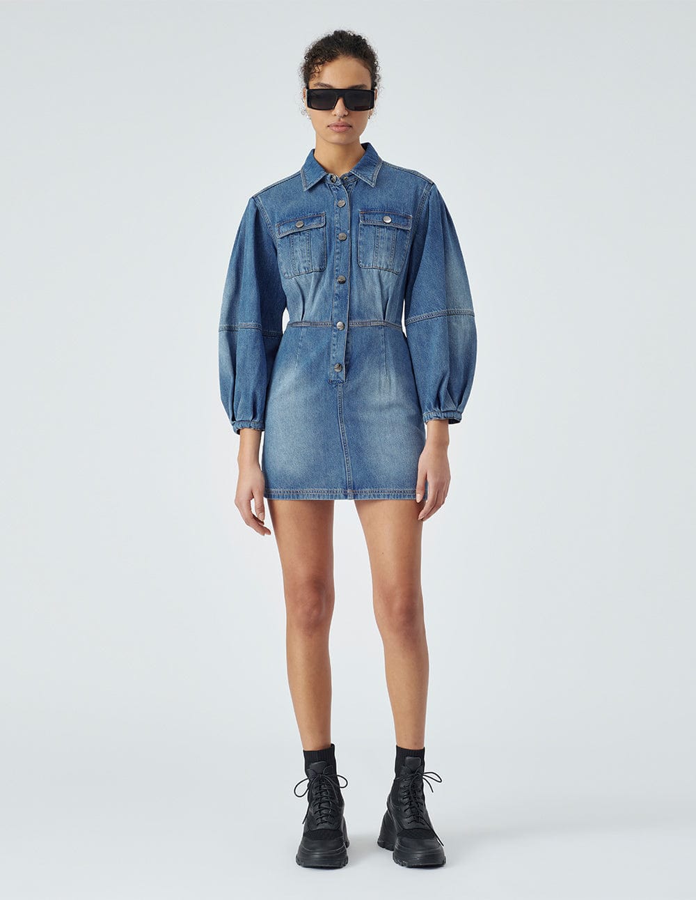 Women's Blue Long Sleeve Denim Dress