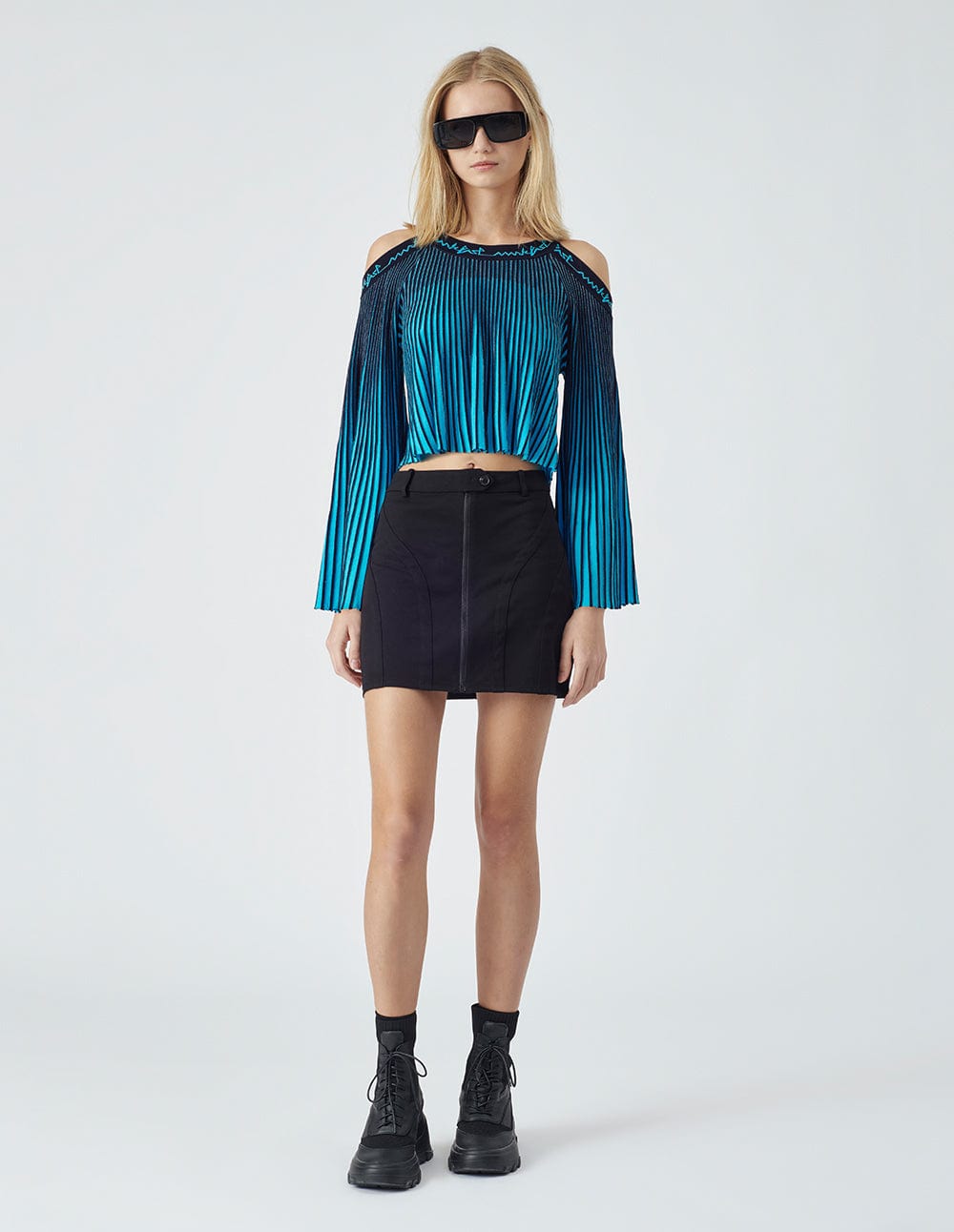 Women's Blue Off-Shoulder Knit Sweater