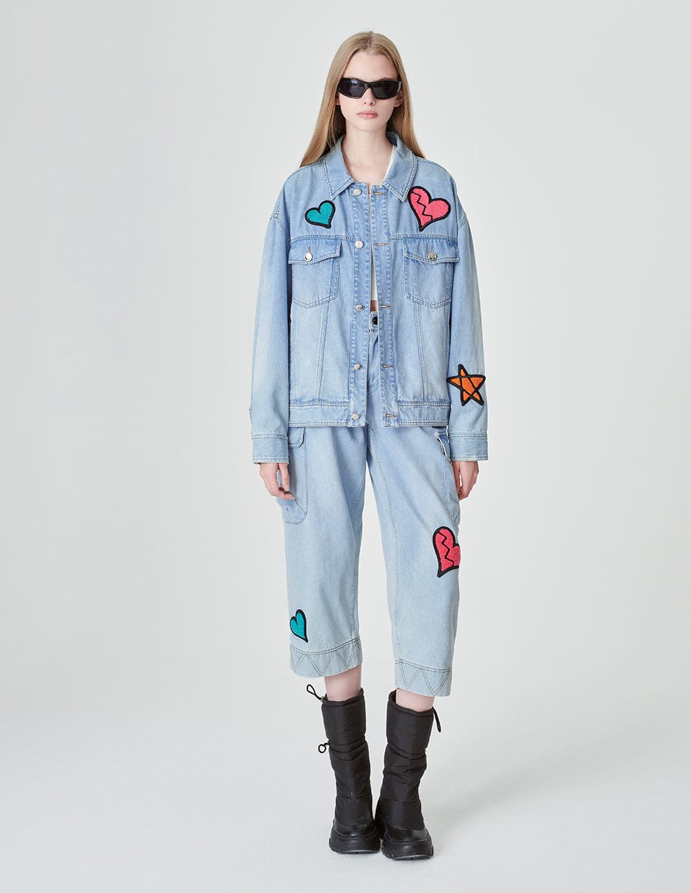 Unisex Printed Washed Denim Jacket