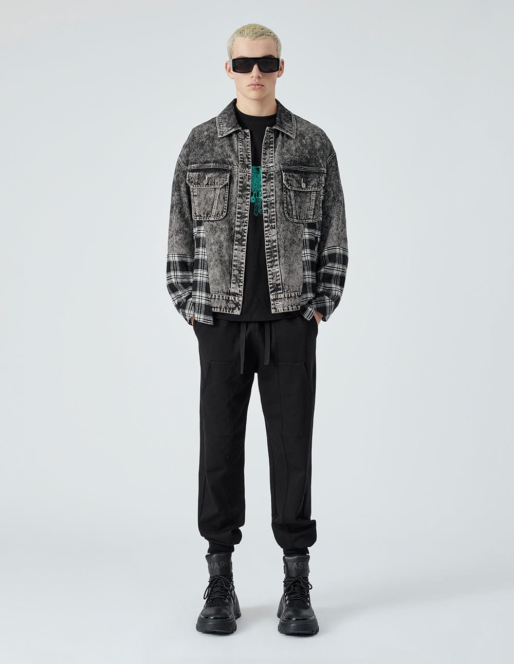 Unisex's Plaid Stitching Denim Jacket