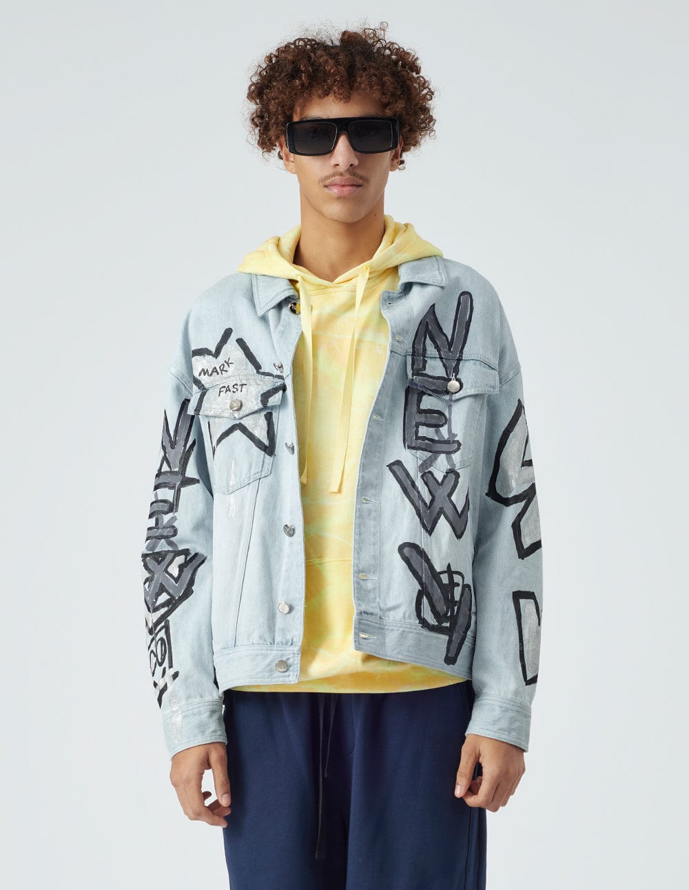 Unisex graffiti print denim jacket