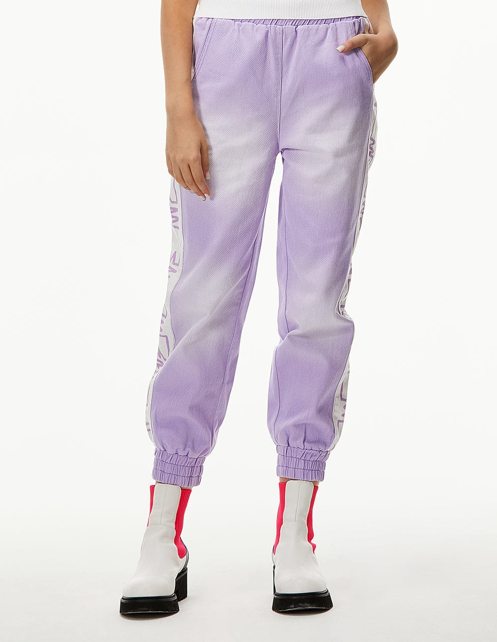 Women Printed Mf Letter Jogger Denim Pants