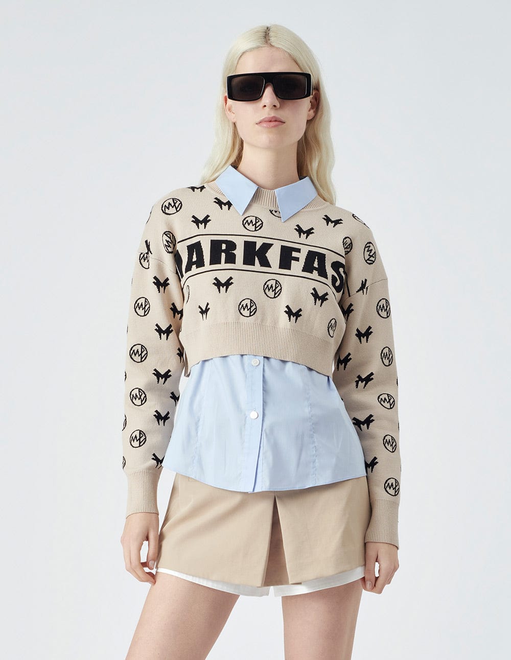 Women's Cream Jacquard Cropped Knit Sweater