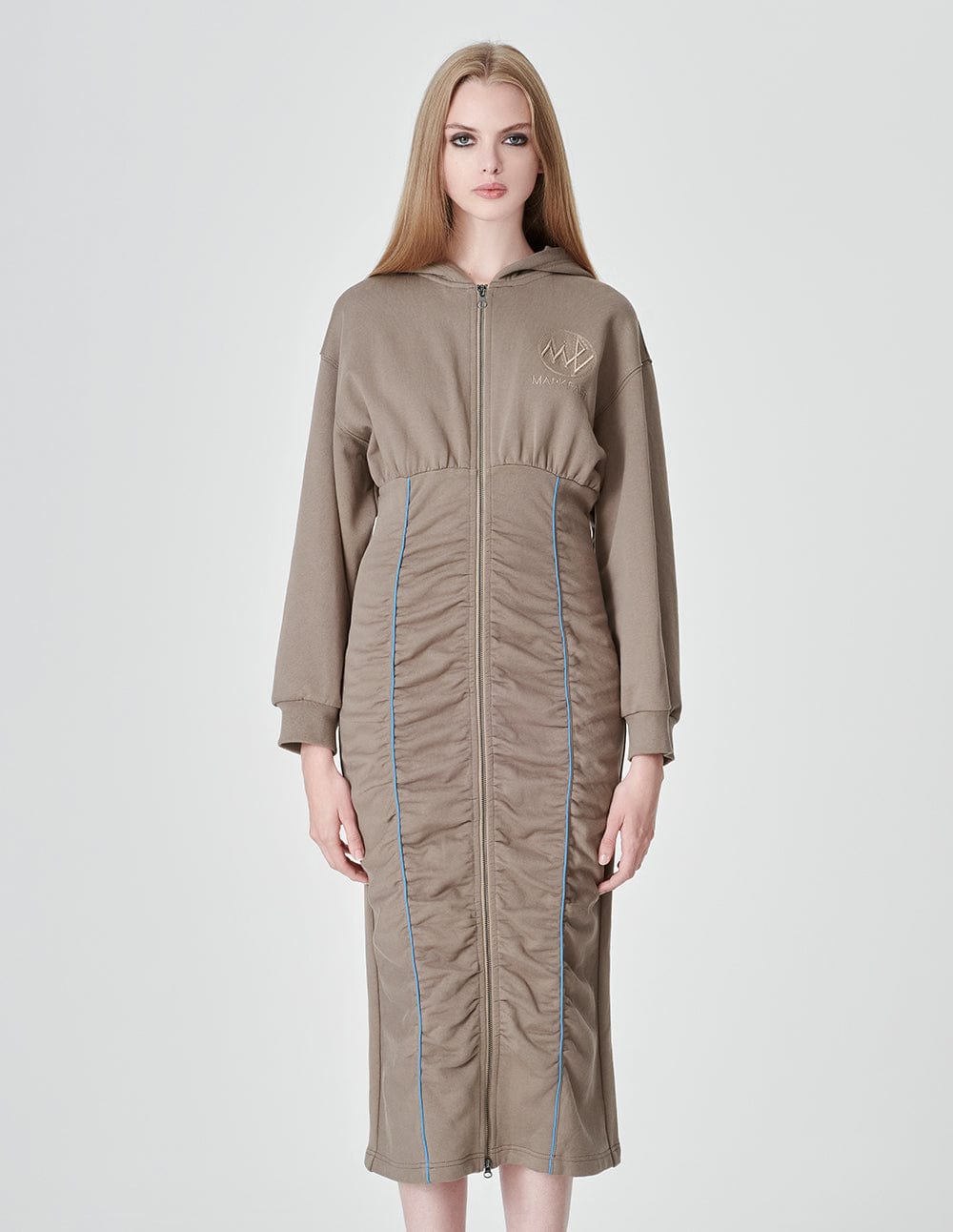 Women's Cotton Hooded Zipper Drawstring Dress