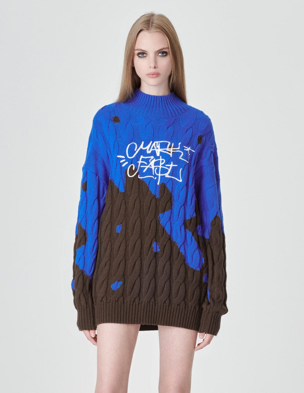 Women's Blue Wool Blend Jacquard Sweater