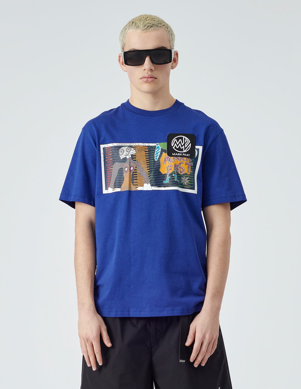 Men's Blue Crew Neck Printed Cotton T-Shirt