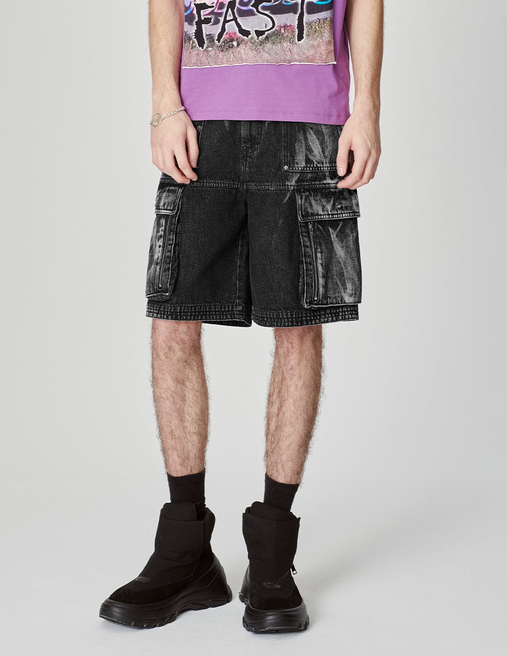 Men's Tie-Bleached Washed Shorts