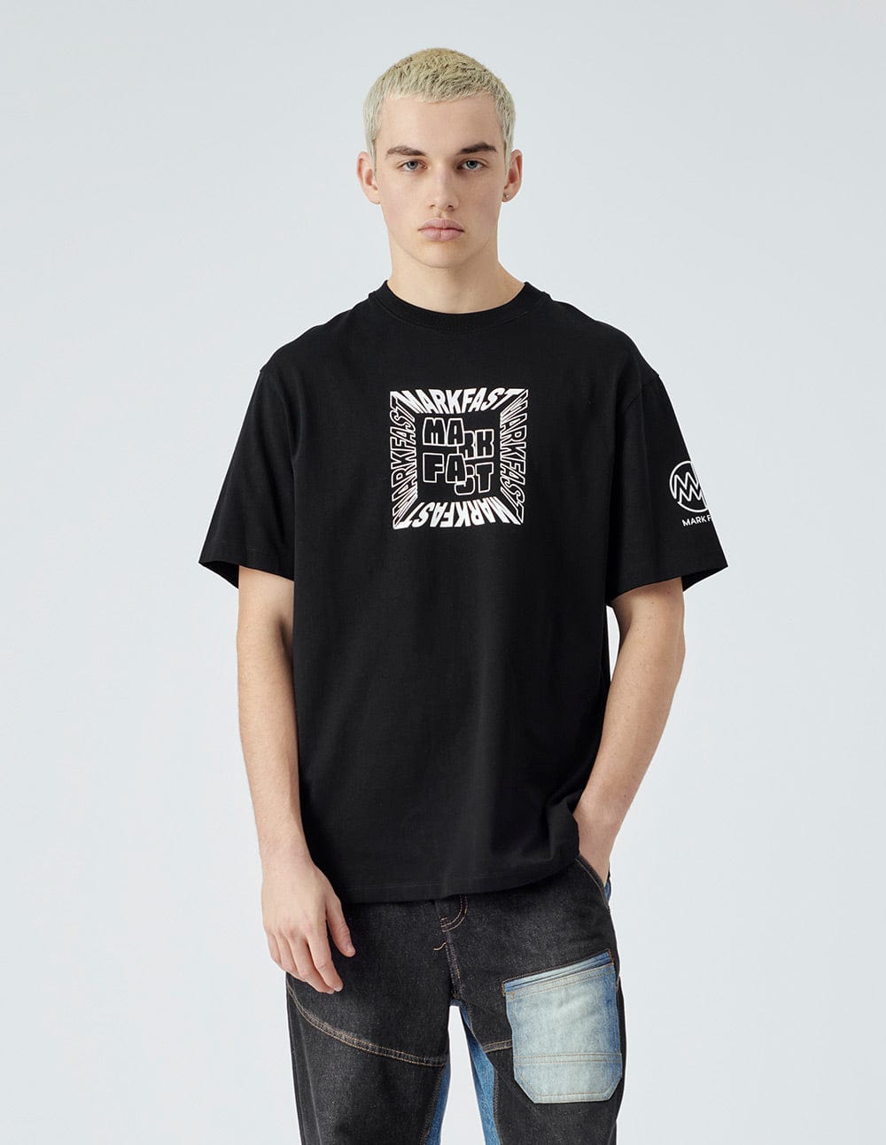 Men's Black Printed Loose Cotton T-Shirt