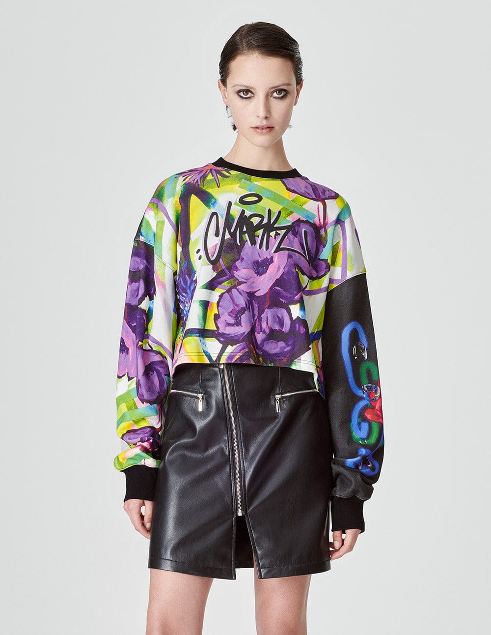 Ladies Black Cotton Printed Sweatshirt