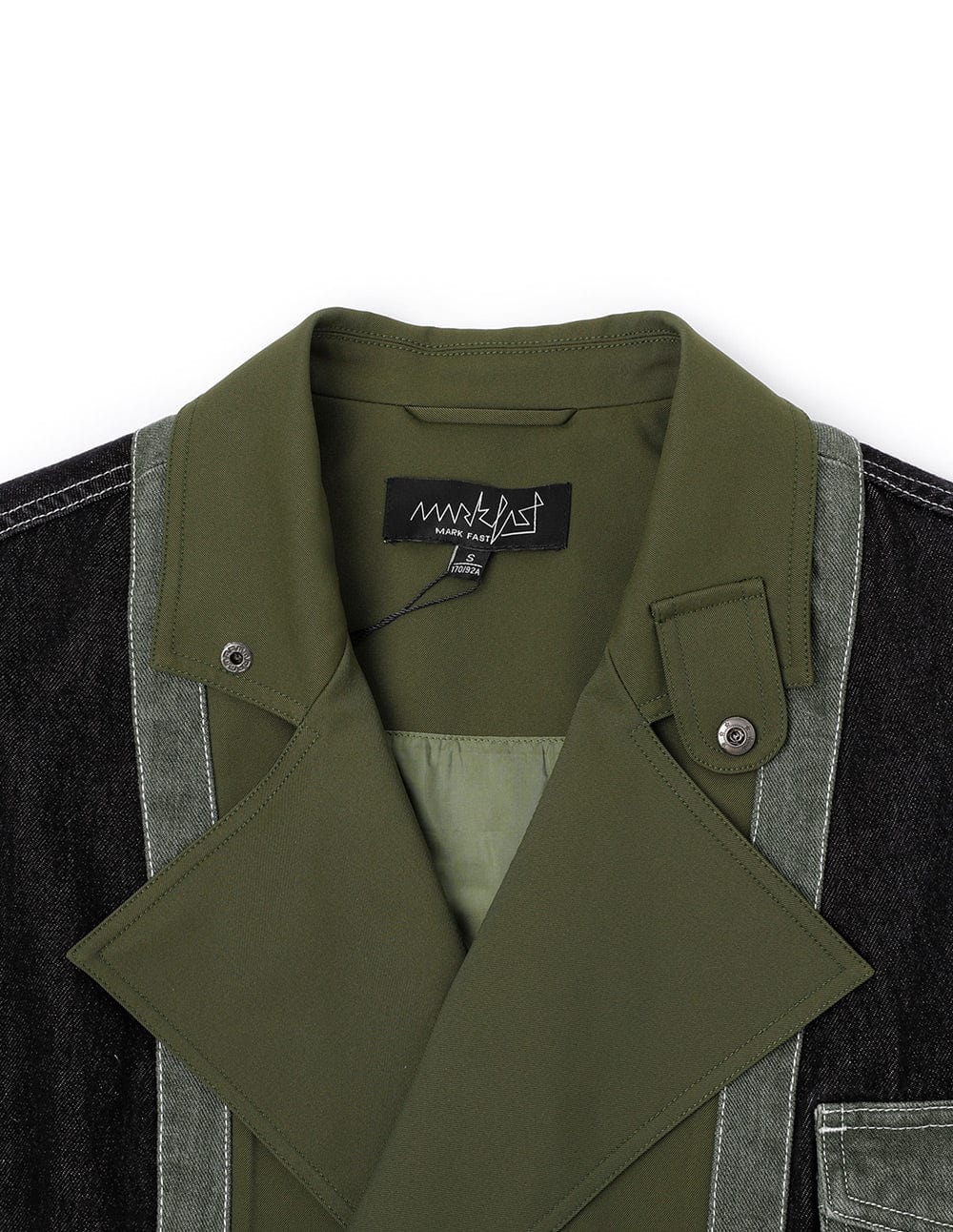 Unisex Style Army Green Denim Splicing Jacket