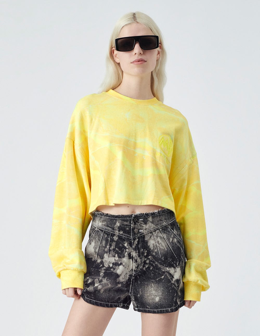 Women's Round Neck Printed Cropped Sweatshirt