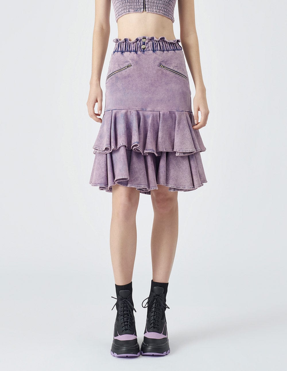 Women's ruffled denim skirt