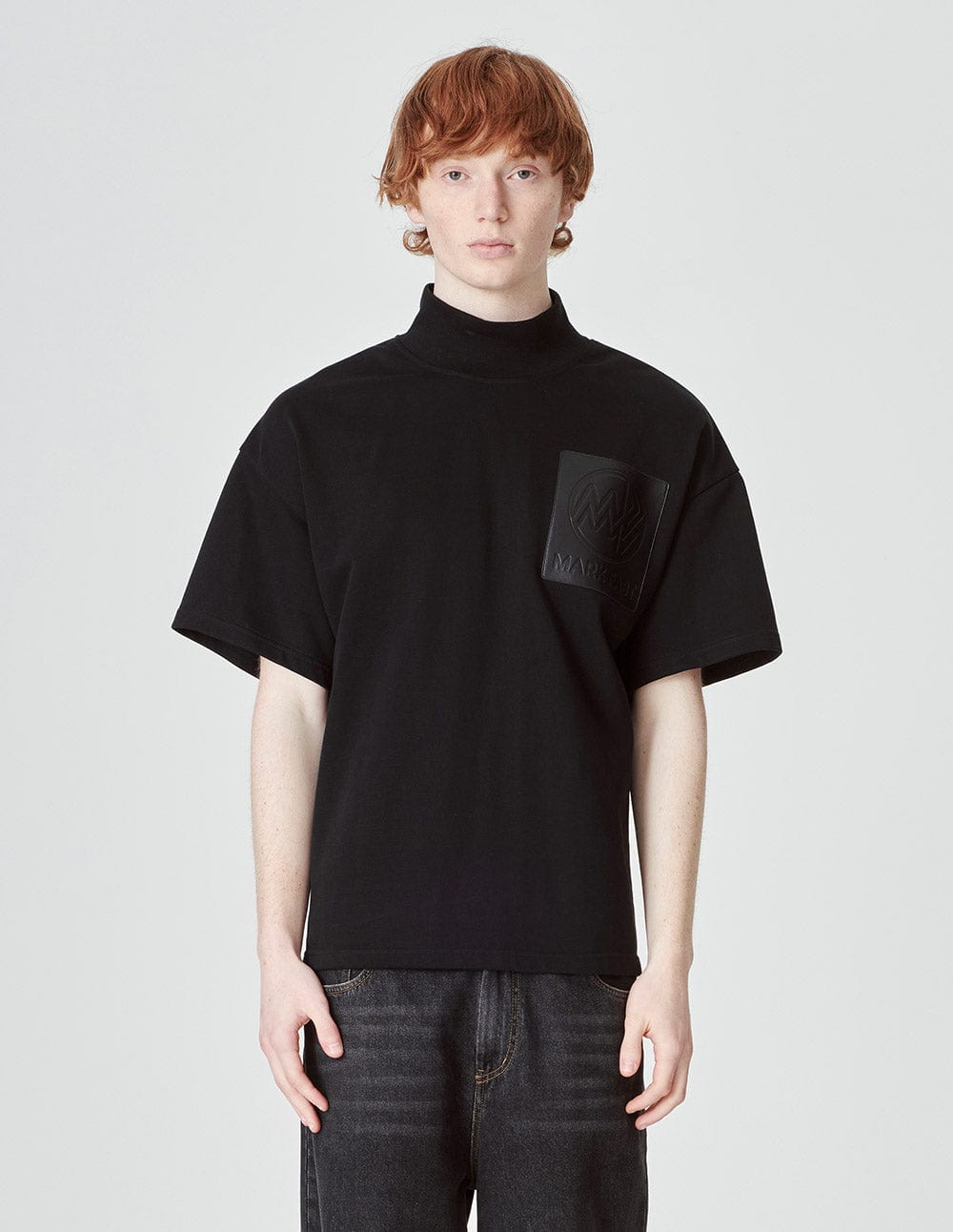 Men's Black Leather Patch T-Shirt