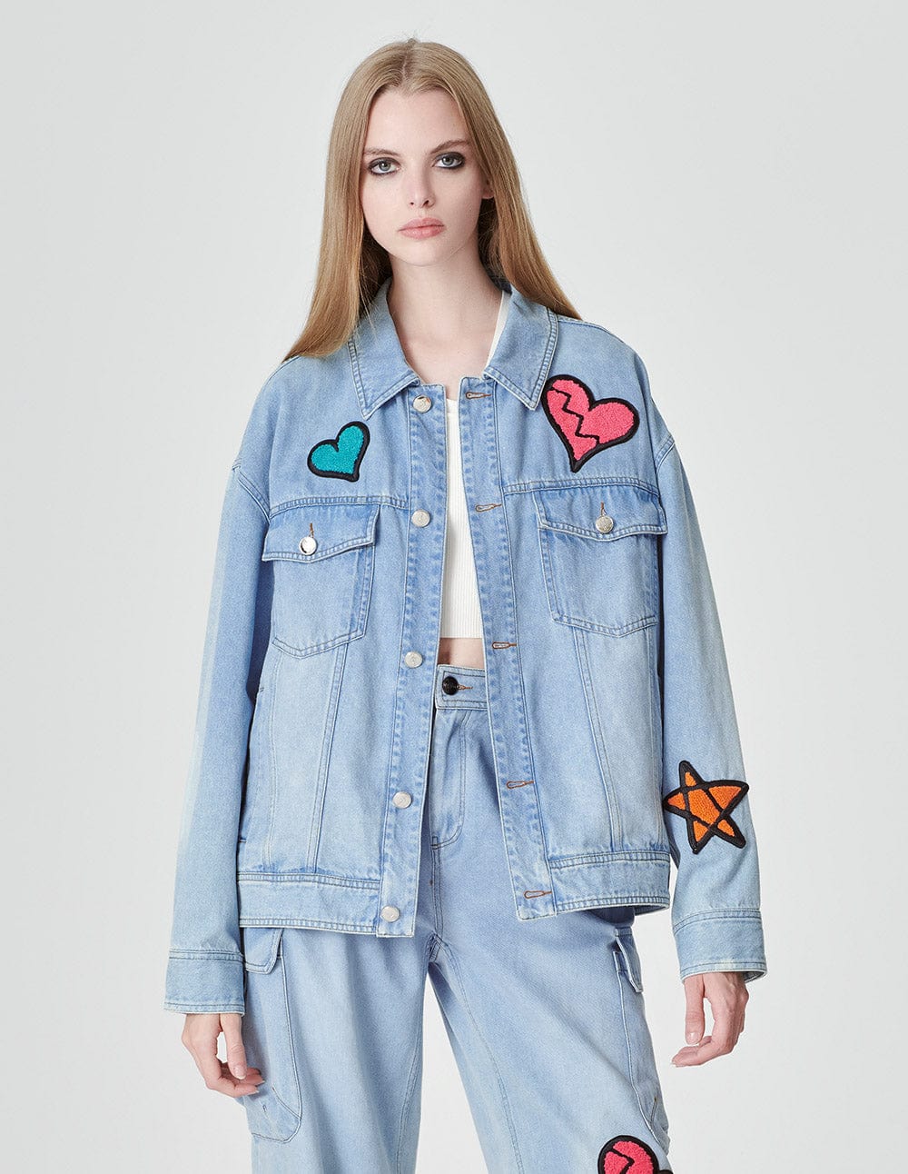 Unisex Printed Washed Denim Jacket