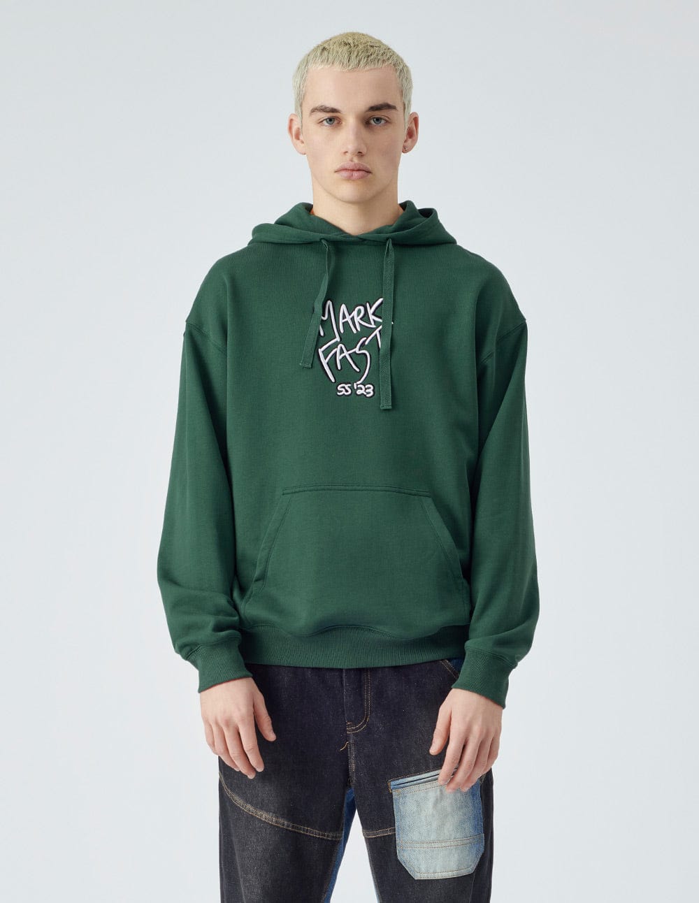 Unisex style dark green print hoodie