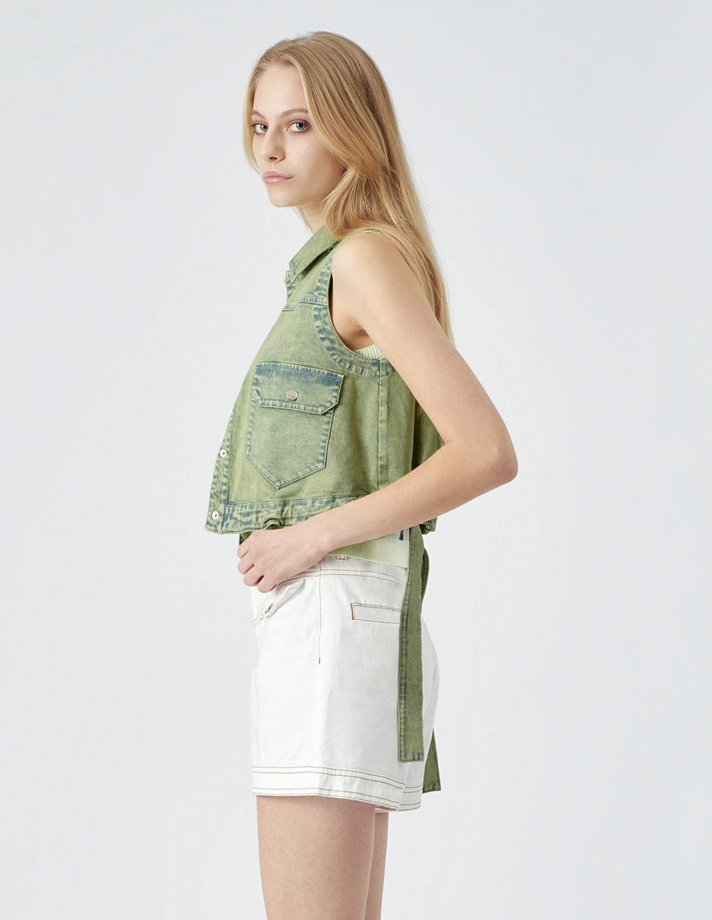 Women's Light Green Washed Denim Tank Top