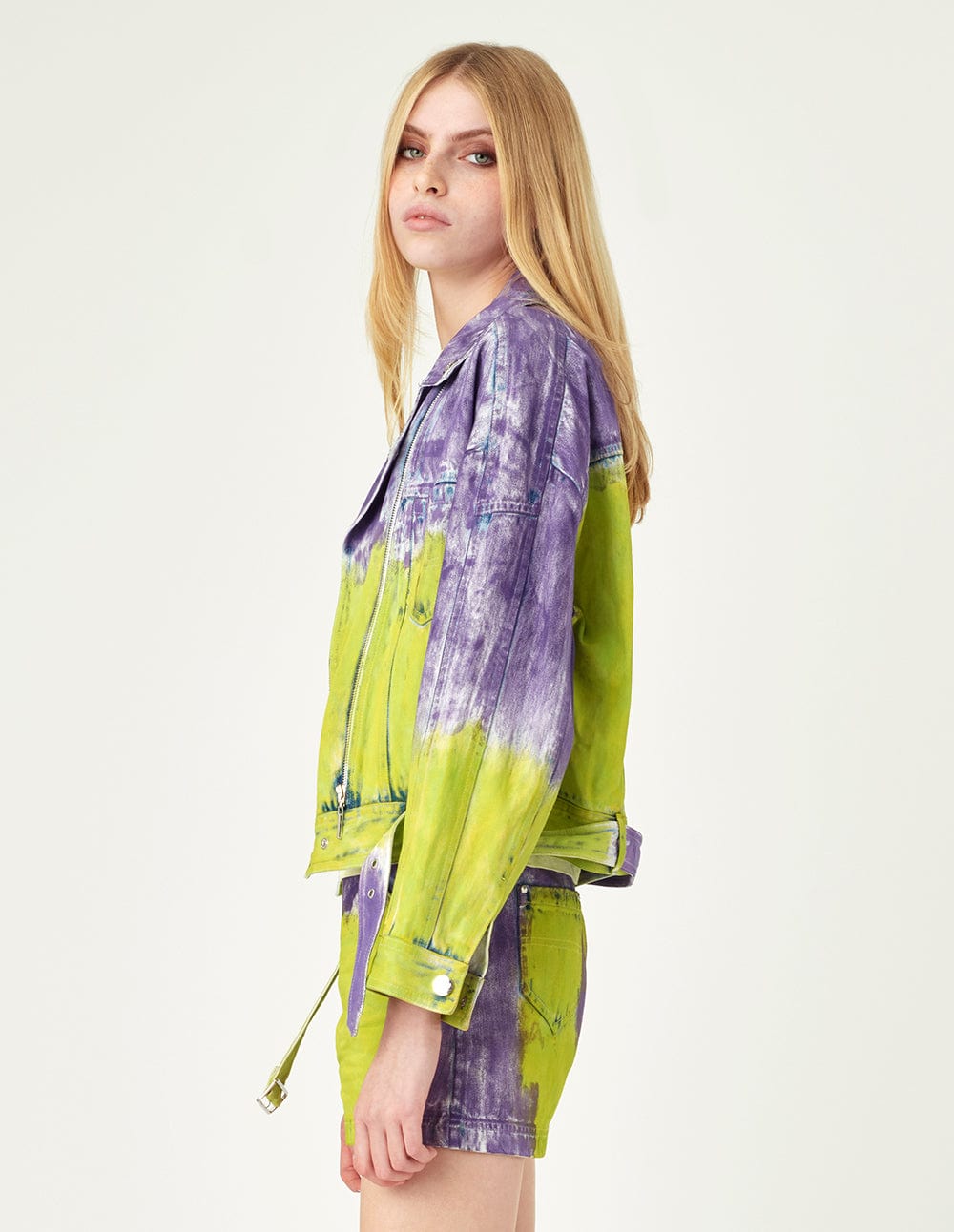 Tie-Dyed Denim Biker Jacket