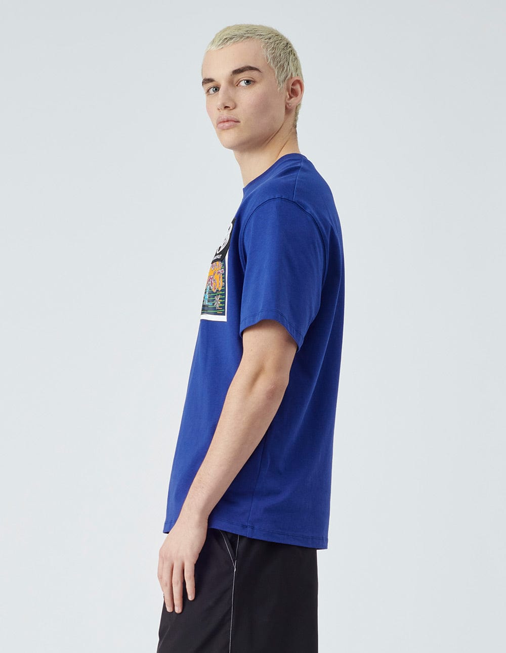 Men's Blue Crew Neck Printed Cotton T-Shirt