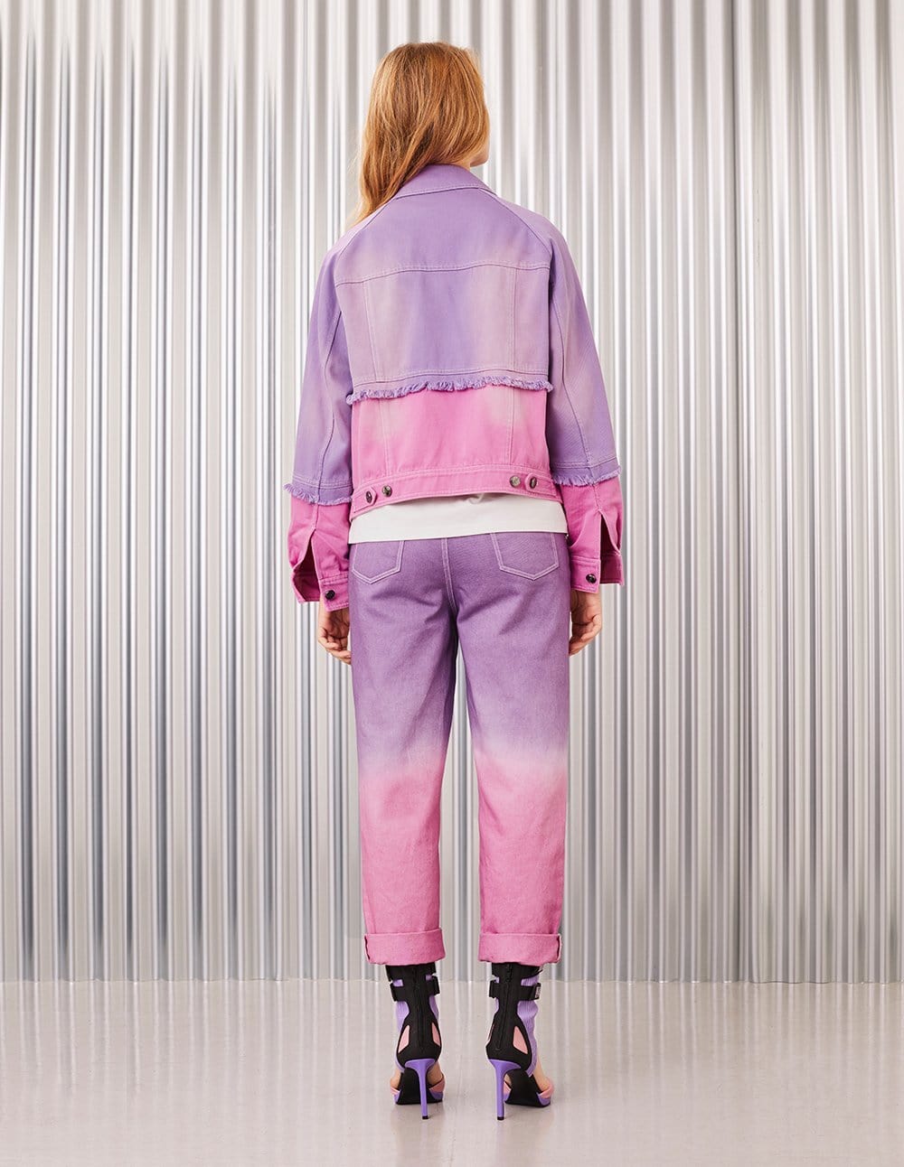 Women Washed Denim Contrast Color Jeans