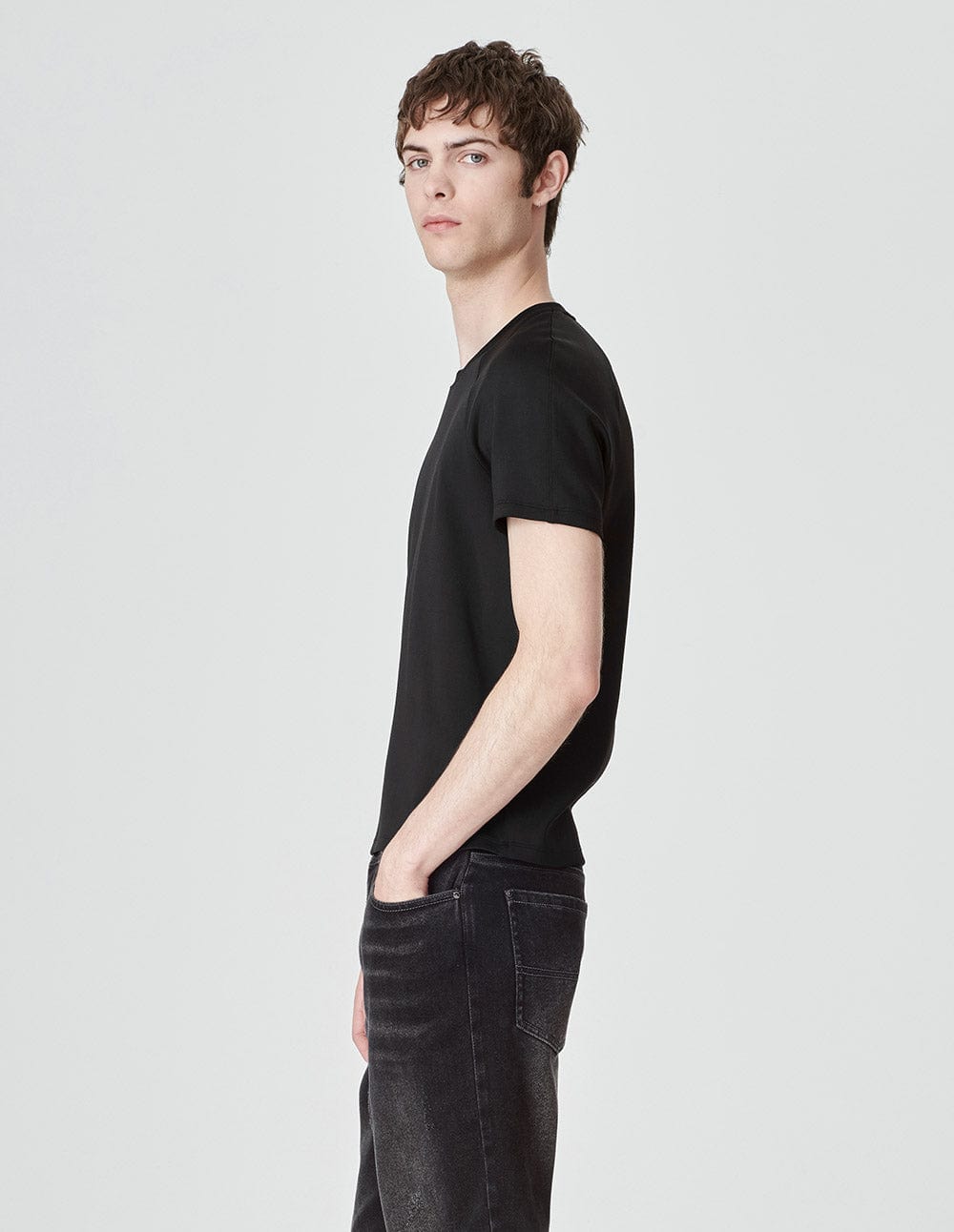 Men's Black Simple Air Cotton Round Neck T-Shirt