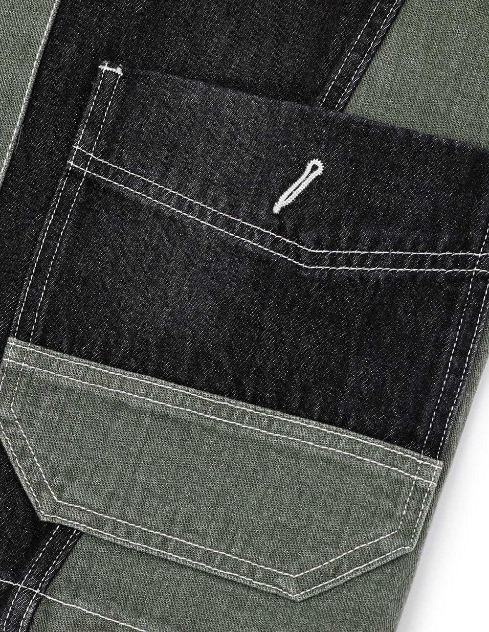 Unisex Style Army Green Denim Splicing Jacket