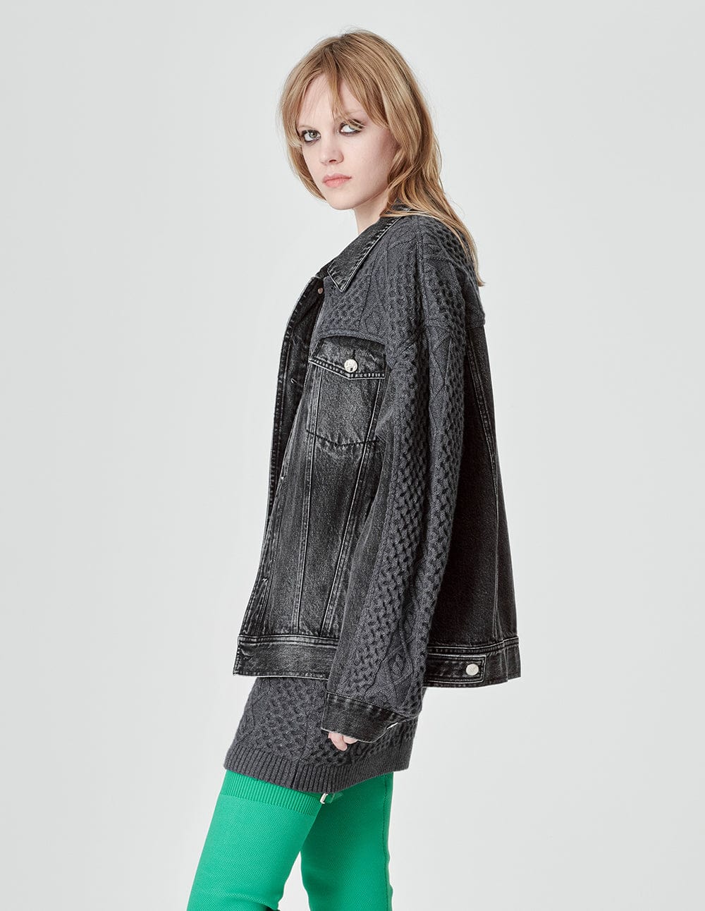 Women's Denim Patchwork Mini Knit Skirt