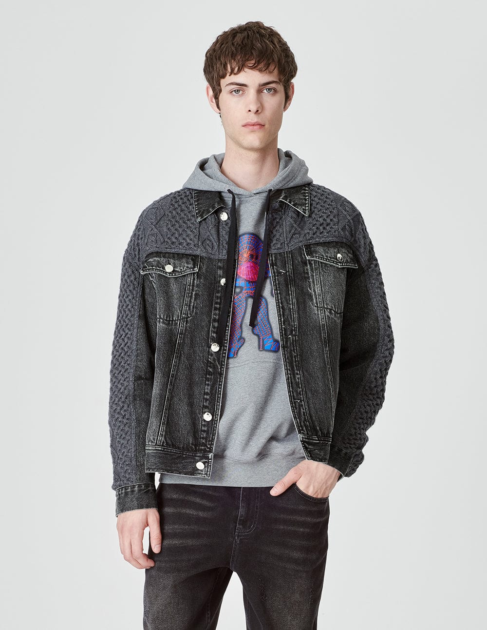 Unisex Knitted Patchwork Denim Jacket