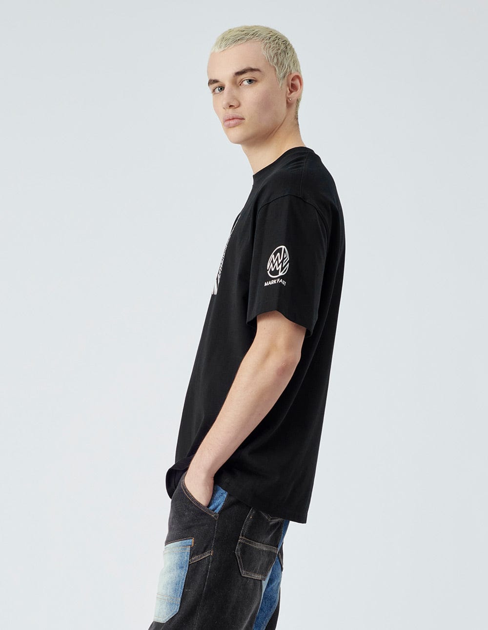 Men's Black Printed Loose Cotton T-Shirt