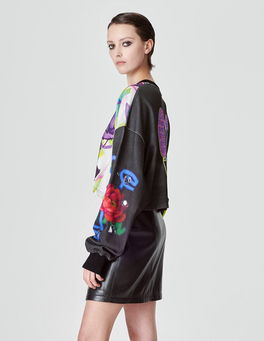 Ladies Black Cotton Printed Sweatshirt