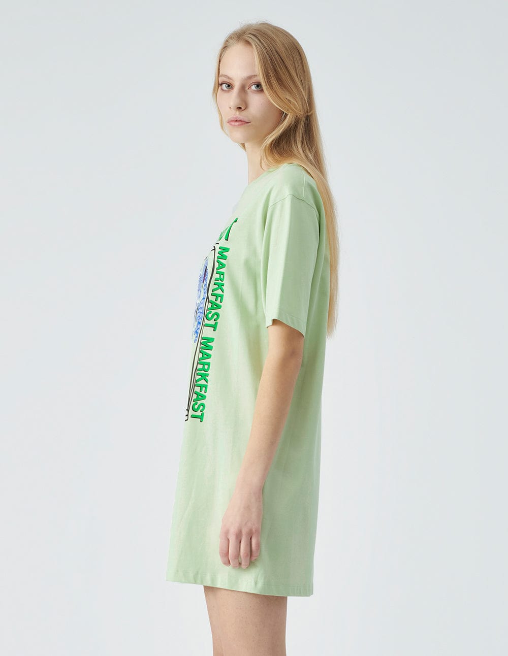 Ladies Light Green Cotton Printed T-Shirt Dress