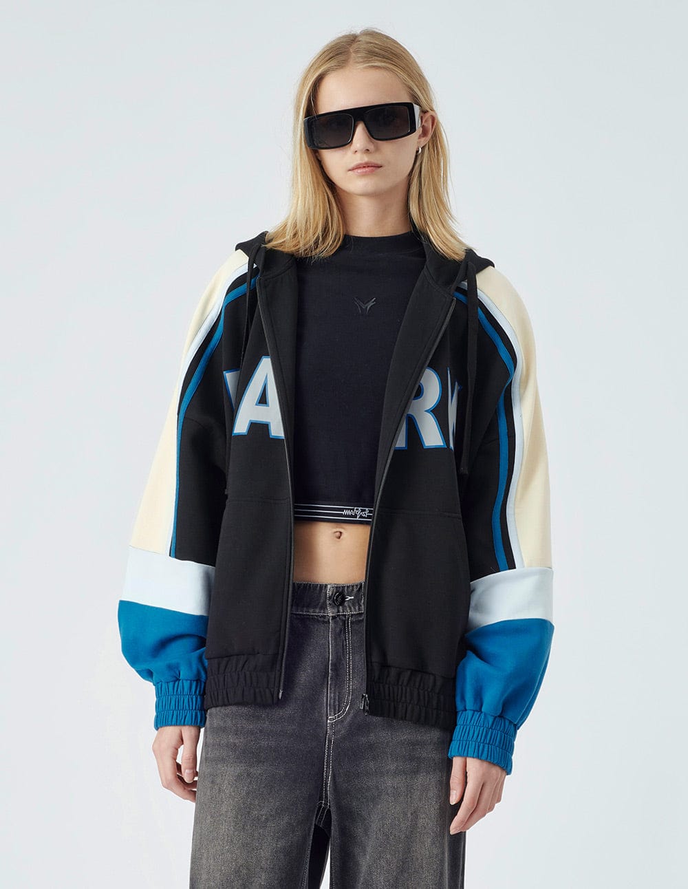 Unisex Hooded Print Zipper Jacket